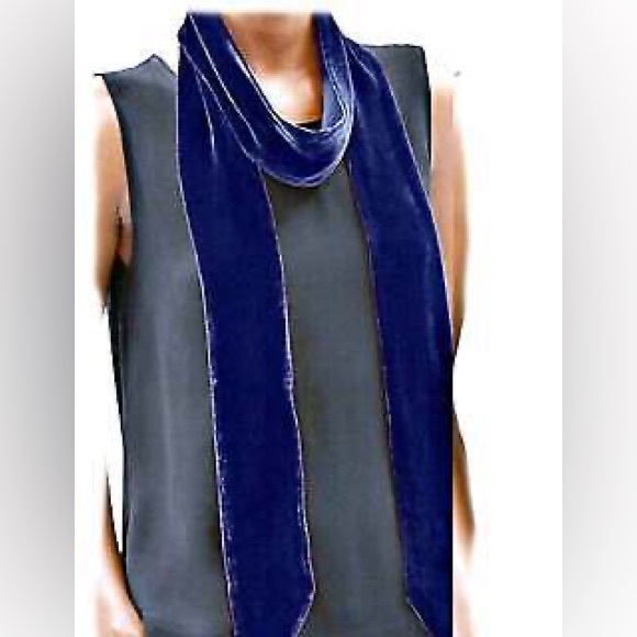 EILEEN FISHER Velvet Silk ROYAL Blue Skinny Scarf 80"x 3 - Picture 1 of 8